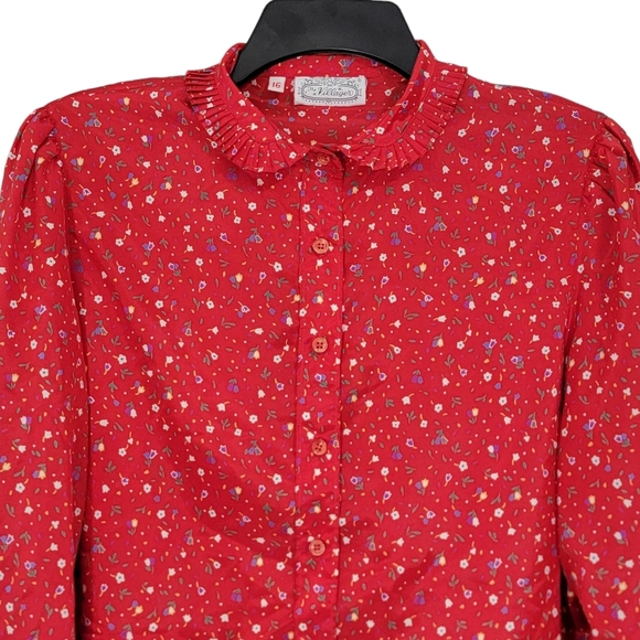 The Villager VTG Red Mini Floral Print Button Down Long Sleeve Women's Size 16 - Picture 2 of 12